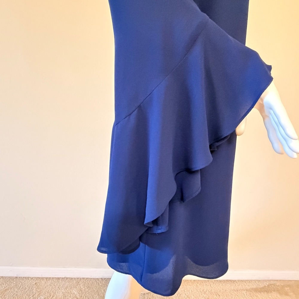 NWT Halston Heritage Lace Insert Dress Navy Blue Ruffle Sleeve Mini Dress Size 8 - Picture 5 of 15